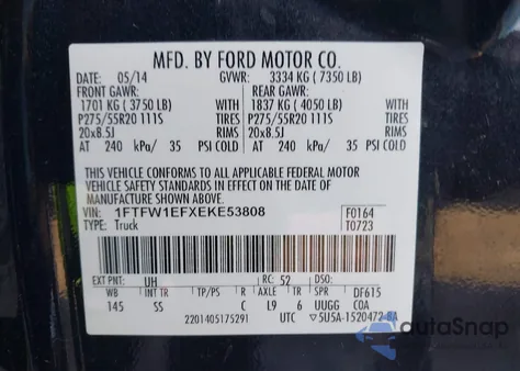 2014 Ford F-150 Stx z USA, uszkodzony, nr VIN 1FTFW1EFXEKE53808